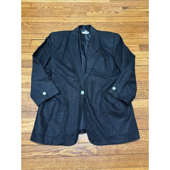 Vintage Talbots Womens Linen Blazer Jacket Size 12 Black 1 Button Linen Career - Picture 4 of 6